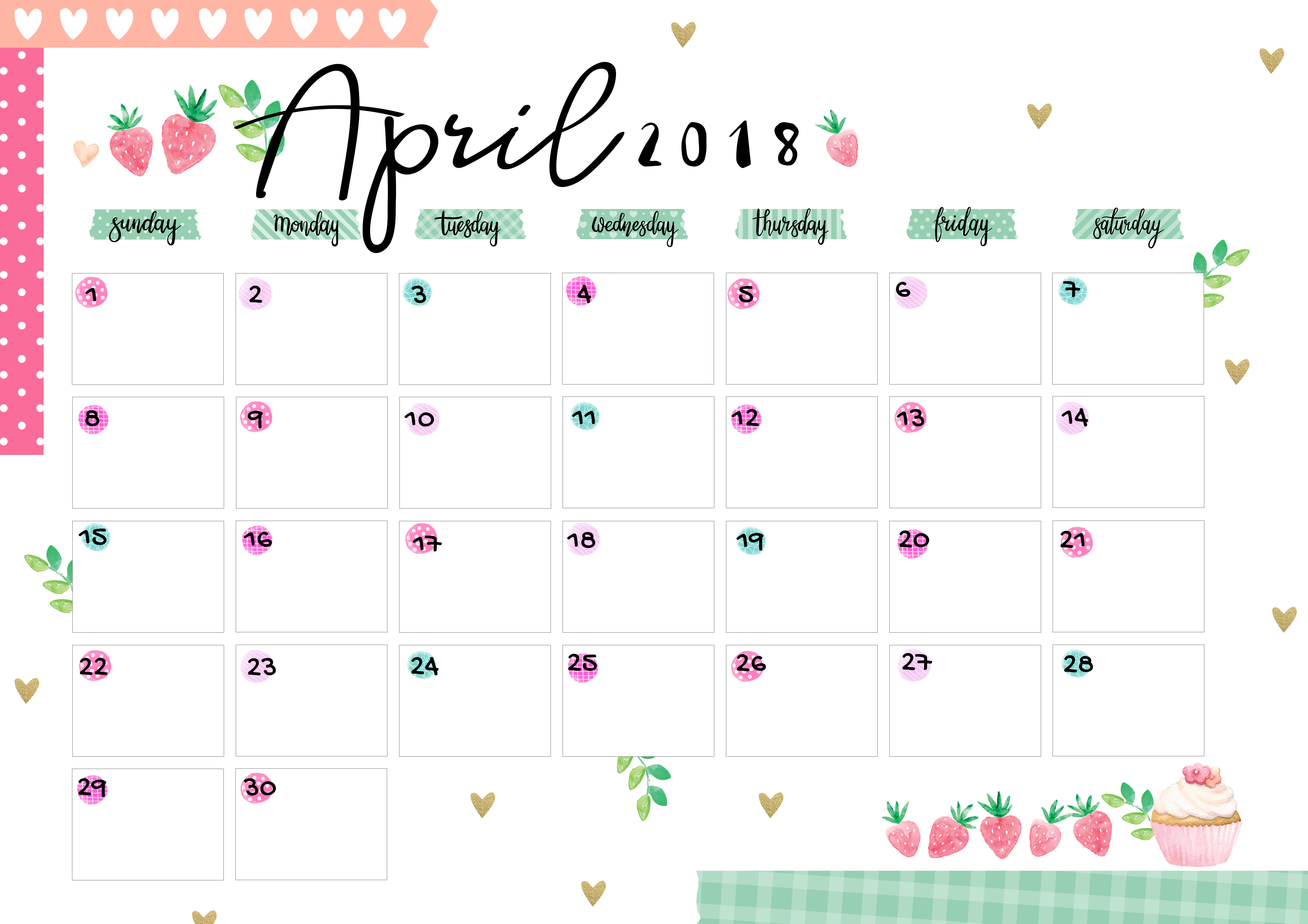 April 2018 Printable Colorful Calendar Free Download Colorful Zone
