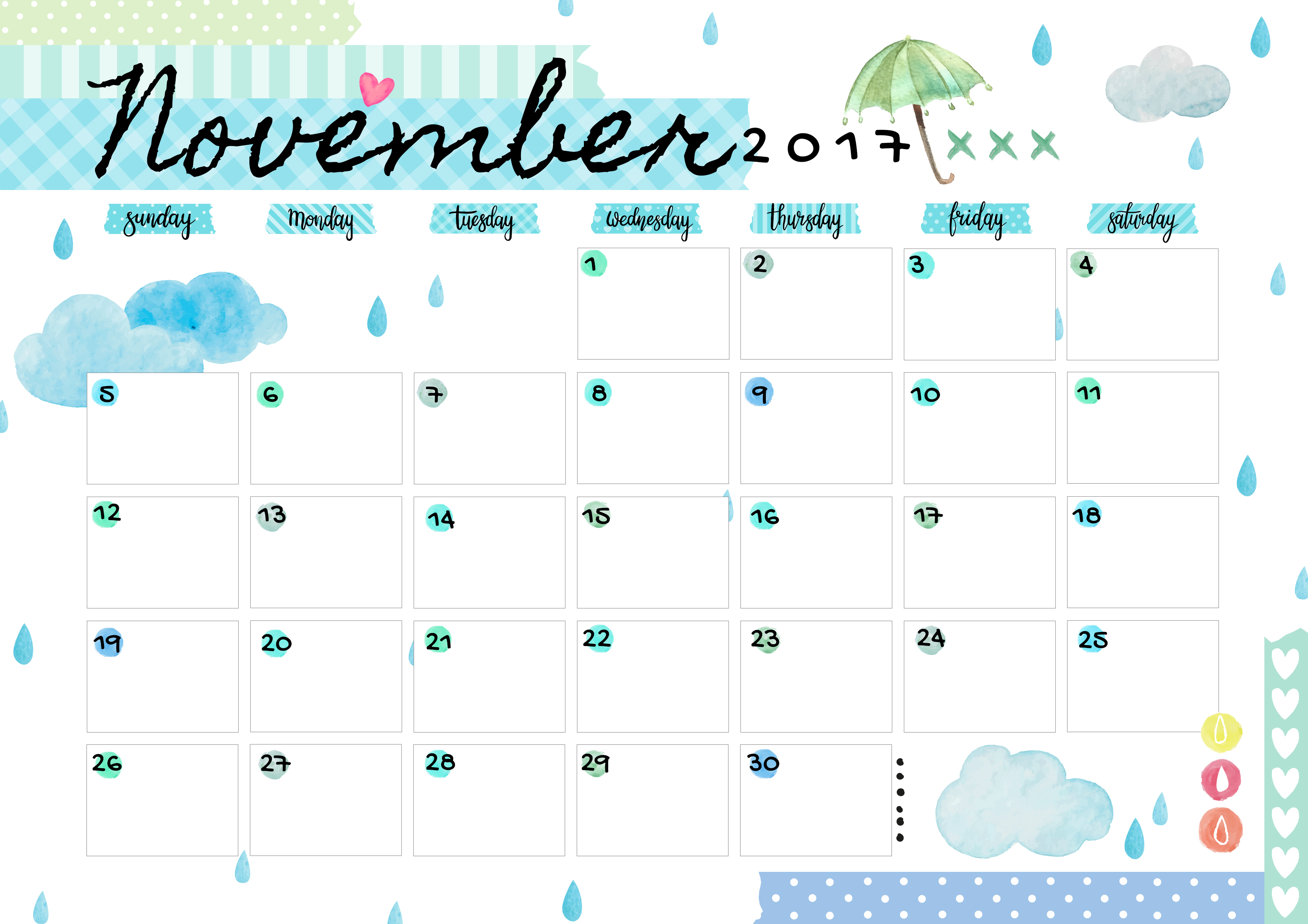 November 2017 Printable Colorful Calendar Free Download Colorful Zone