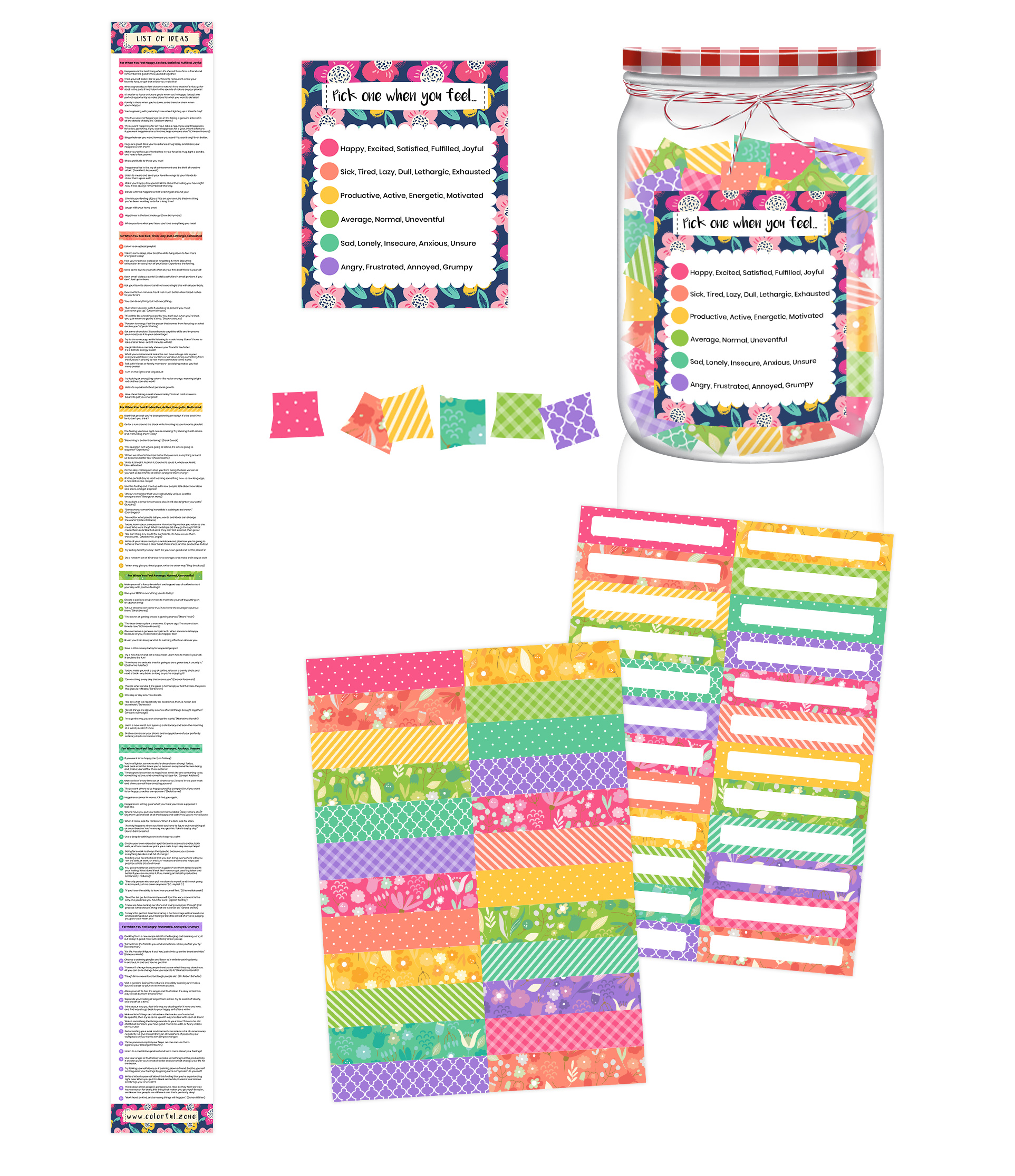 Happiness Jar Kit Instant Download Colorful Zone